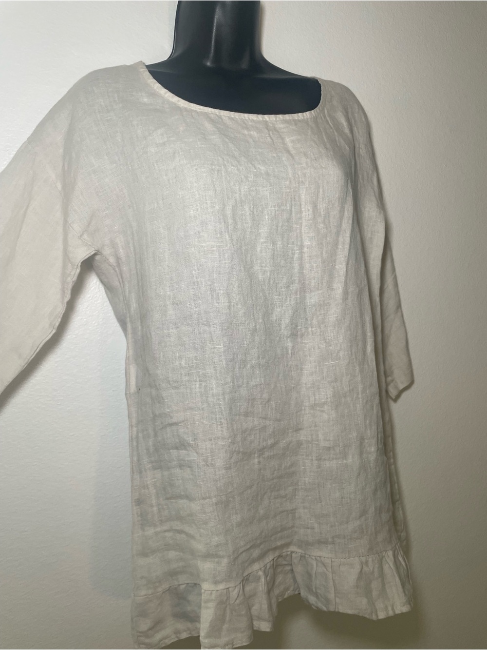 NWOT Lungo L’Arno Linen Tunic Top M Made in Italy Ivory Ruffle Hem Lagenlook - Picture 3 of 7